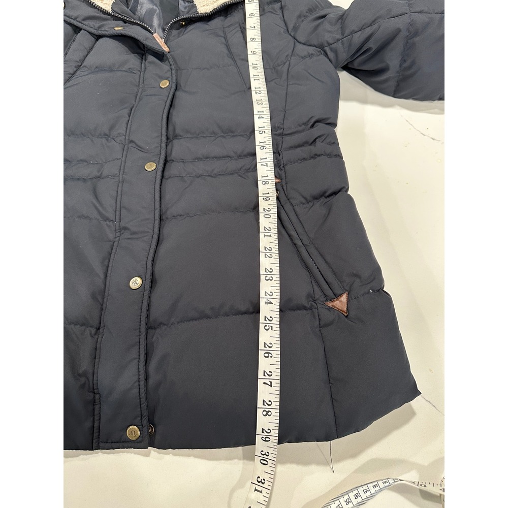 Lauren Ralph Lauren Puffer Jacket Faux Fur Collar Quilted Black Size M‎ - Picture 7 of 7